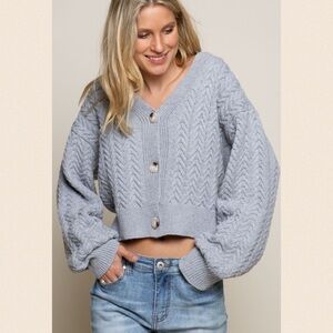 Colorado Grey Crop Button Down Cardigan